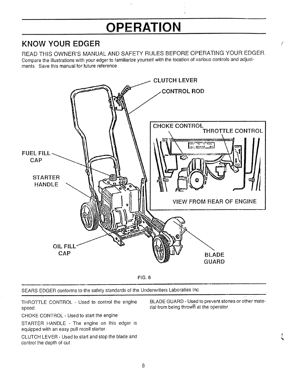 Know your edger, Operation | Sears 536.79751 User Manual | Page 8 / 24