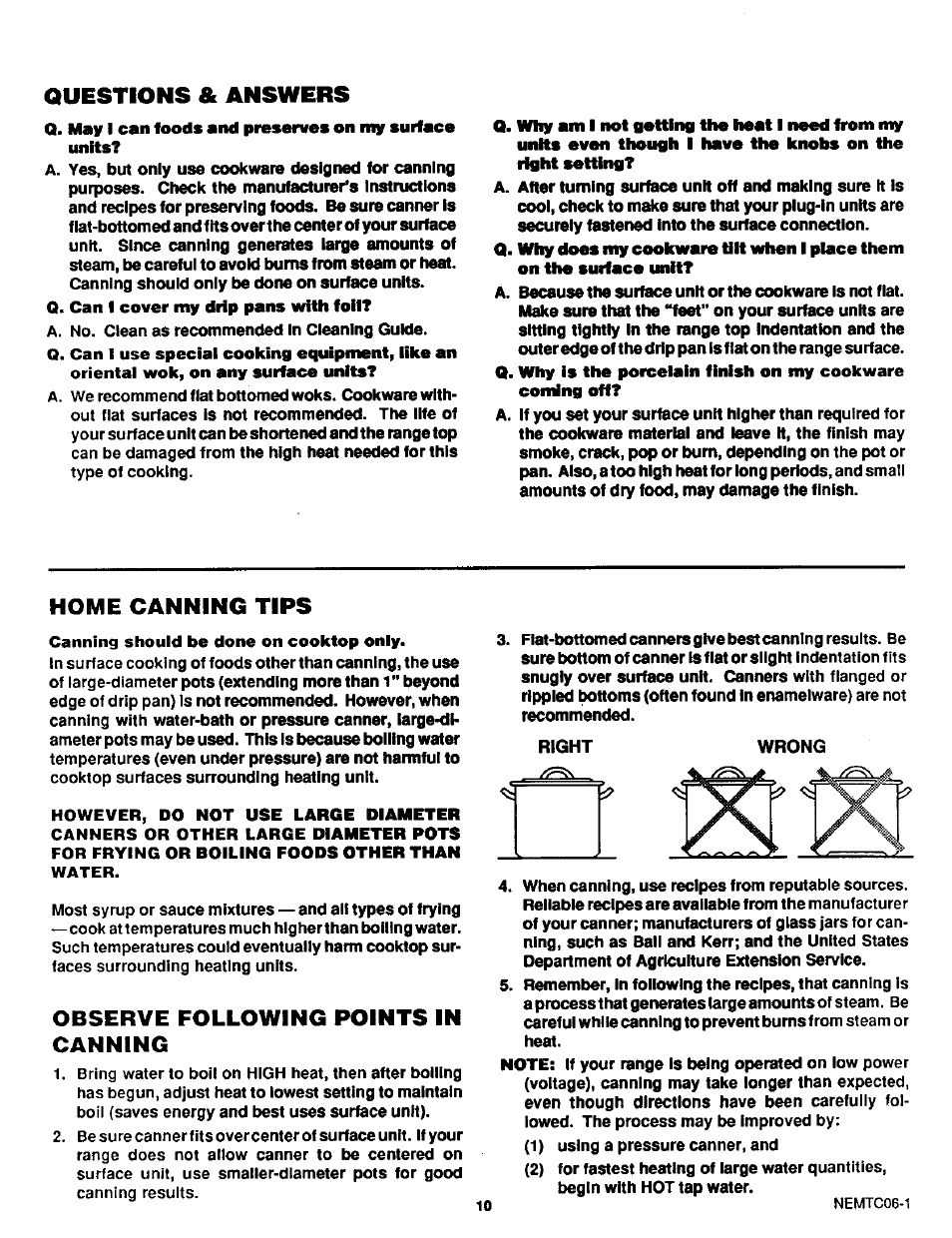 Questions & answers, Home canning tips, Observe following points in canning | Sears KENMORE 46520 User Manual | Page 11 / 24