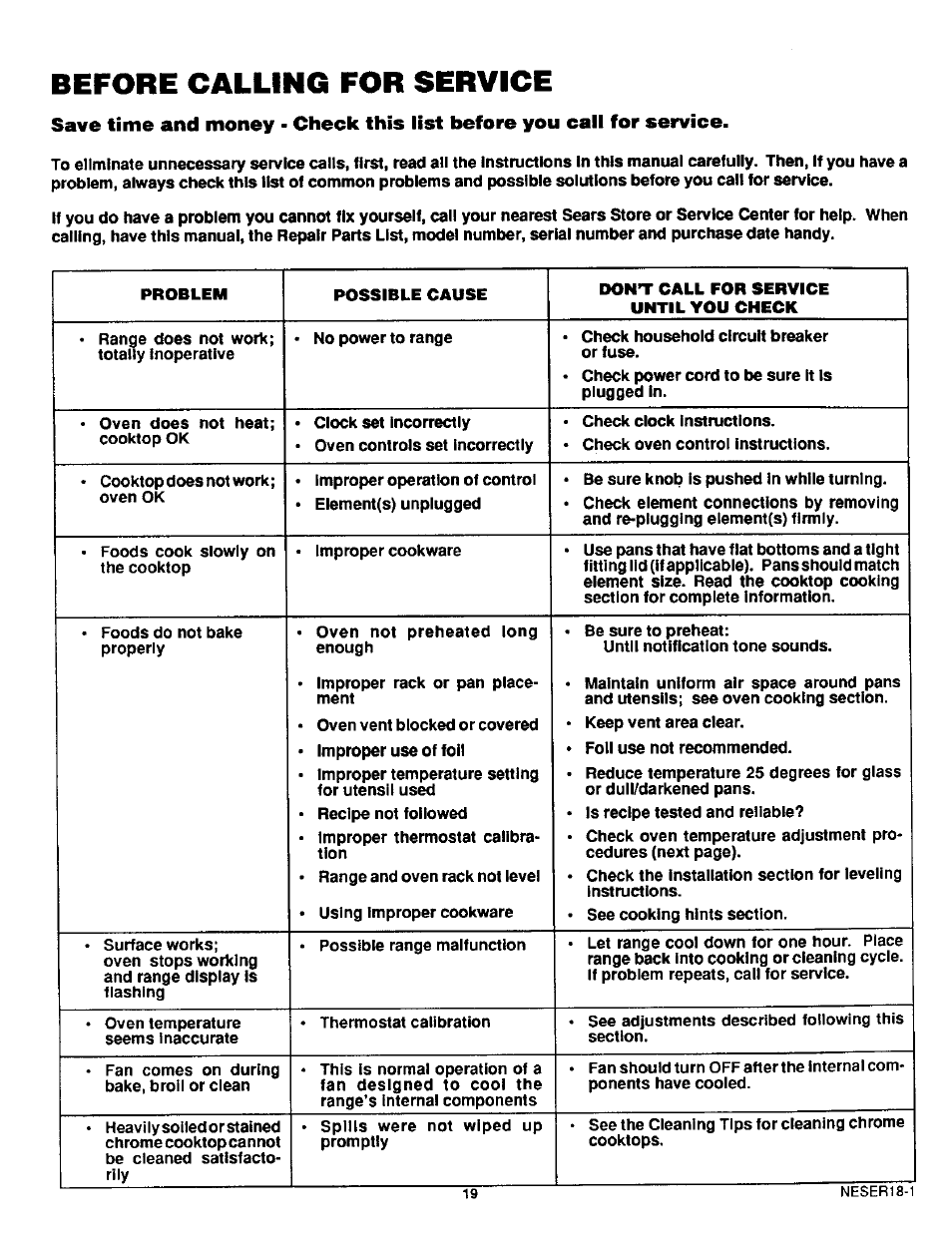 Before calling for service | Sears KENMORE 46520 User Manual | Page 20 / 24