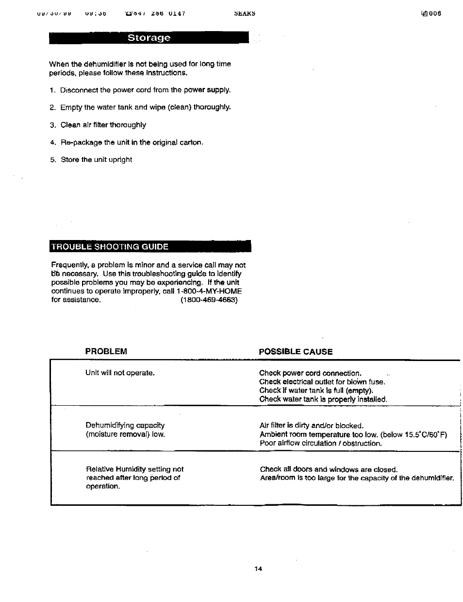 Storage | Sears 461-5949 User Manual | Page 15 / 17