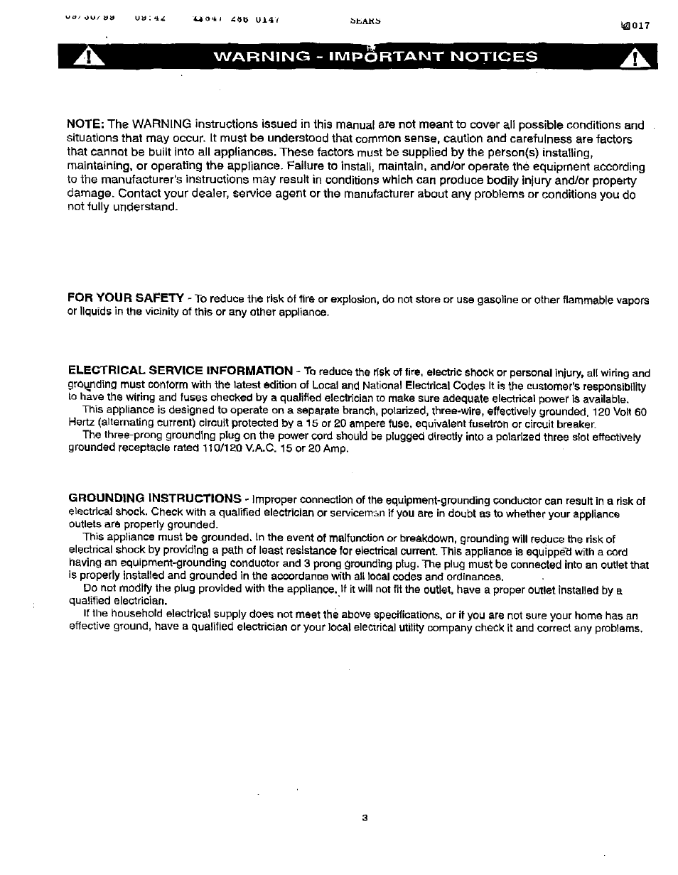 Warning - important notices | Sears 461-5949 User Manual | Page 4 / 17