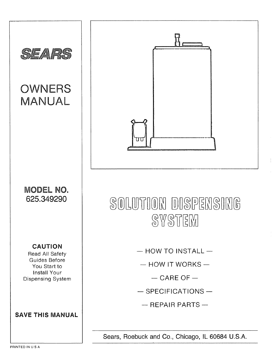 Sears 625.34929 User Manual | 20 pages