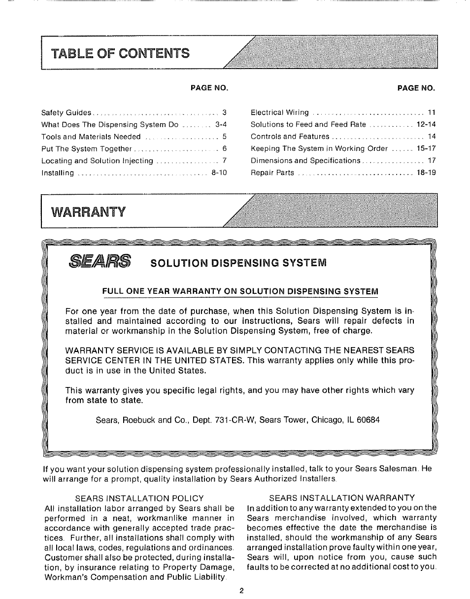 Solution dispensing system | Sears 625.34929 User Manual | Page 2 / 20