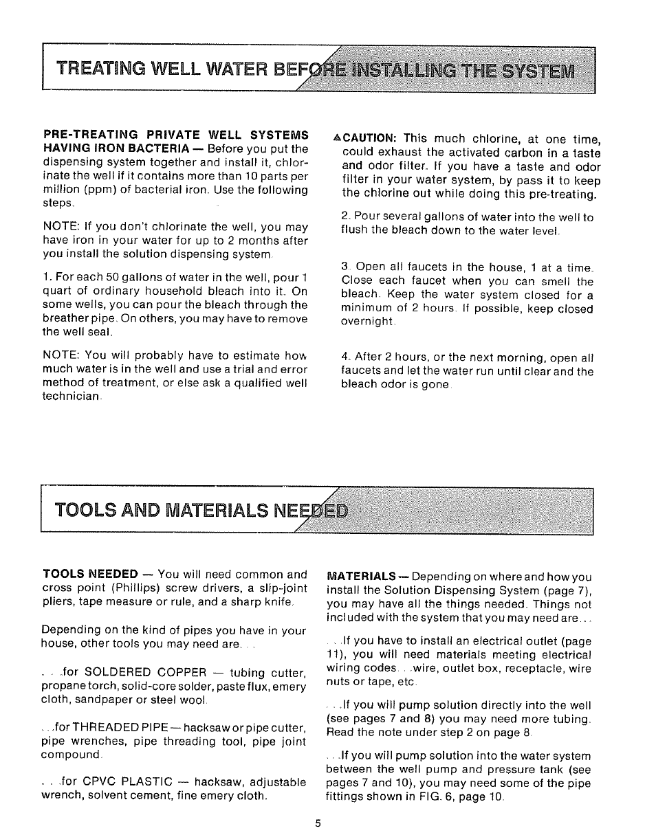 Pre-treating private well systems, Treating well water вегож installing system | Sears 625.34929 User Manual | Page 5 / 20