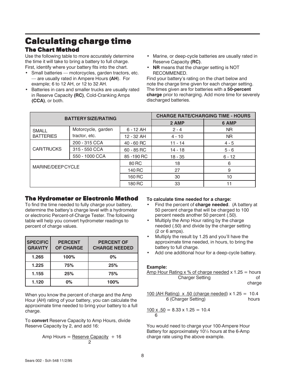 Calculating charge time | Sears 47002 User Manual | Page 9 / 12