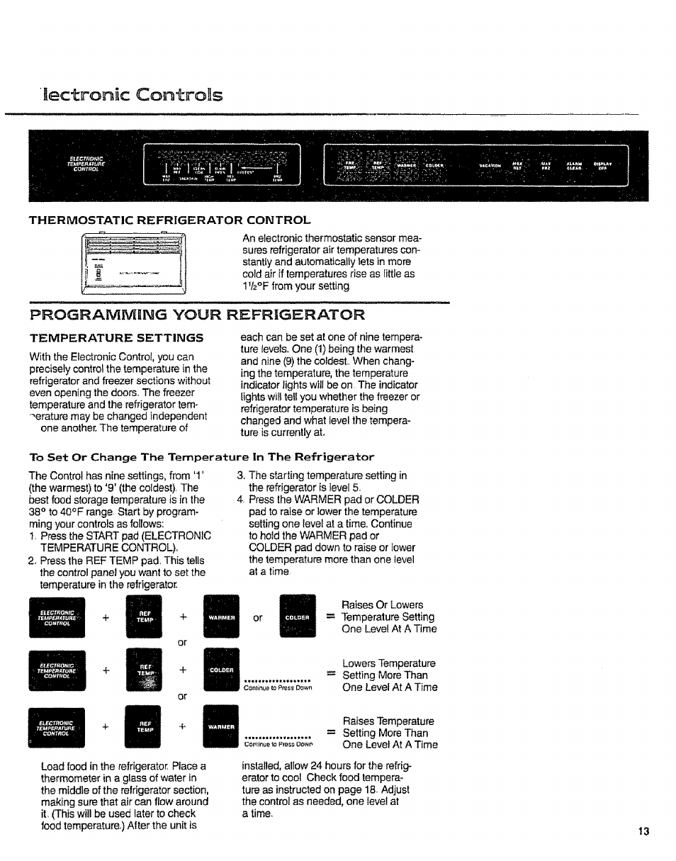 Lectronic controls, Probrammmg | Sears 10062603 User Manual | Page 13 / 28