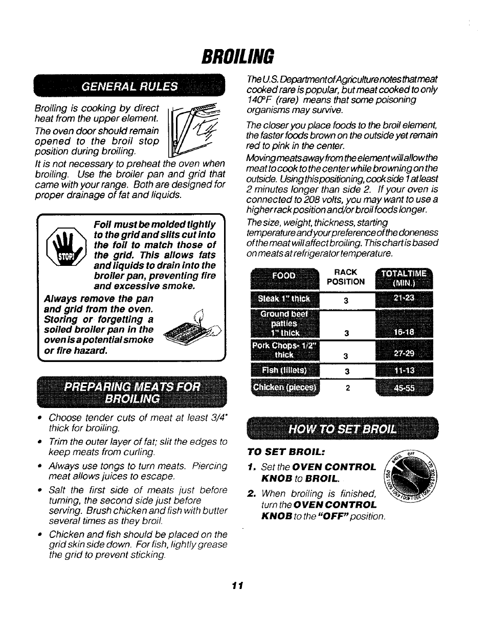 Broiling, Preparino meats for brolung, How to set broil | How to set bake, Isilsbiss, Uesbp, General rules | Sears 911. 62041 User Manual | Page 11 / 21