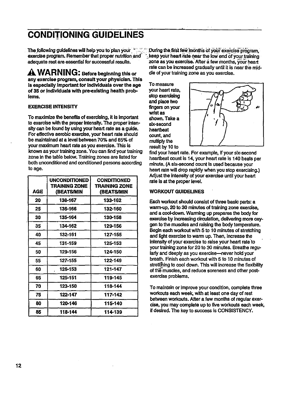 Conditioning guidelines, Awarning | Sears 831 297241 User Manual | Page 12 / 16