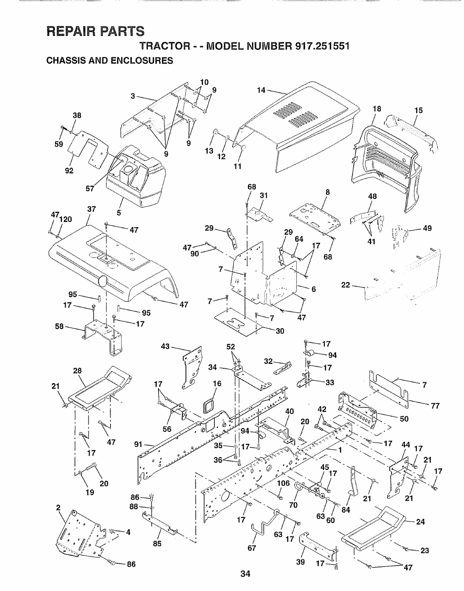 Repair parts | Sears 917.251551 User Manual | Page 34 / 60