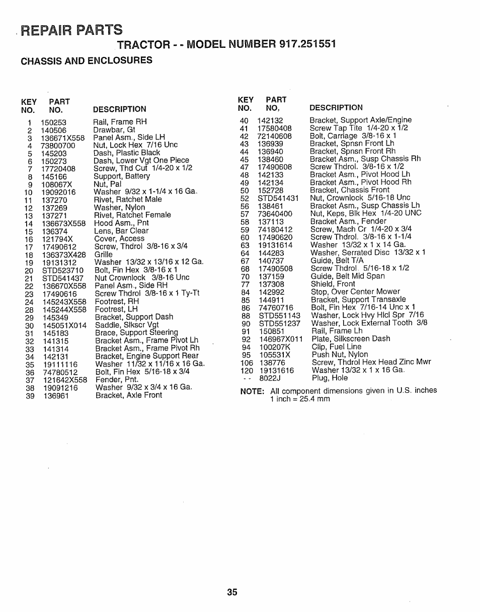 Description, Repair parts | Sears 917.251551 User Manual | Page 35 / 60