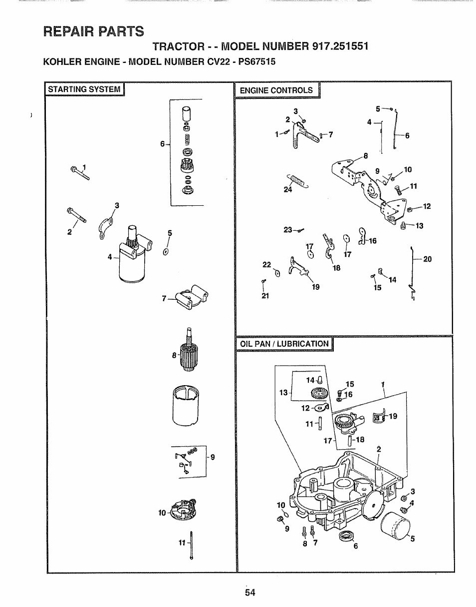 Repair parts | Sears 917.251551 User Manual | Page 54 / 60