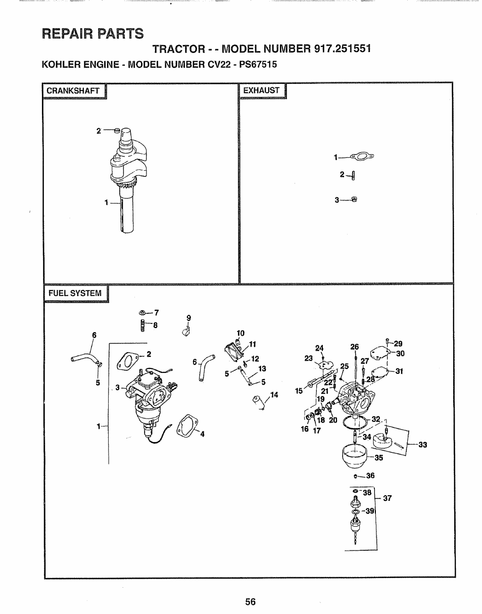 Repair parts | Sears 917.251551 User Manual | Page 56 / 60