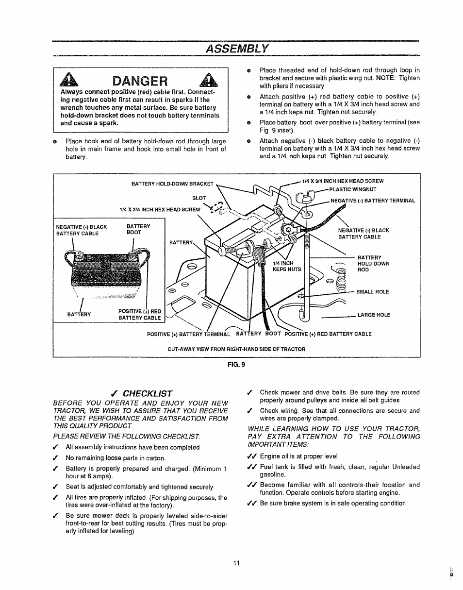 Danger, Assembly | Sears 536.25587 User Manual | Page 11 / 74