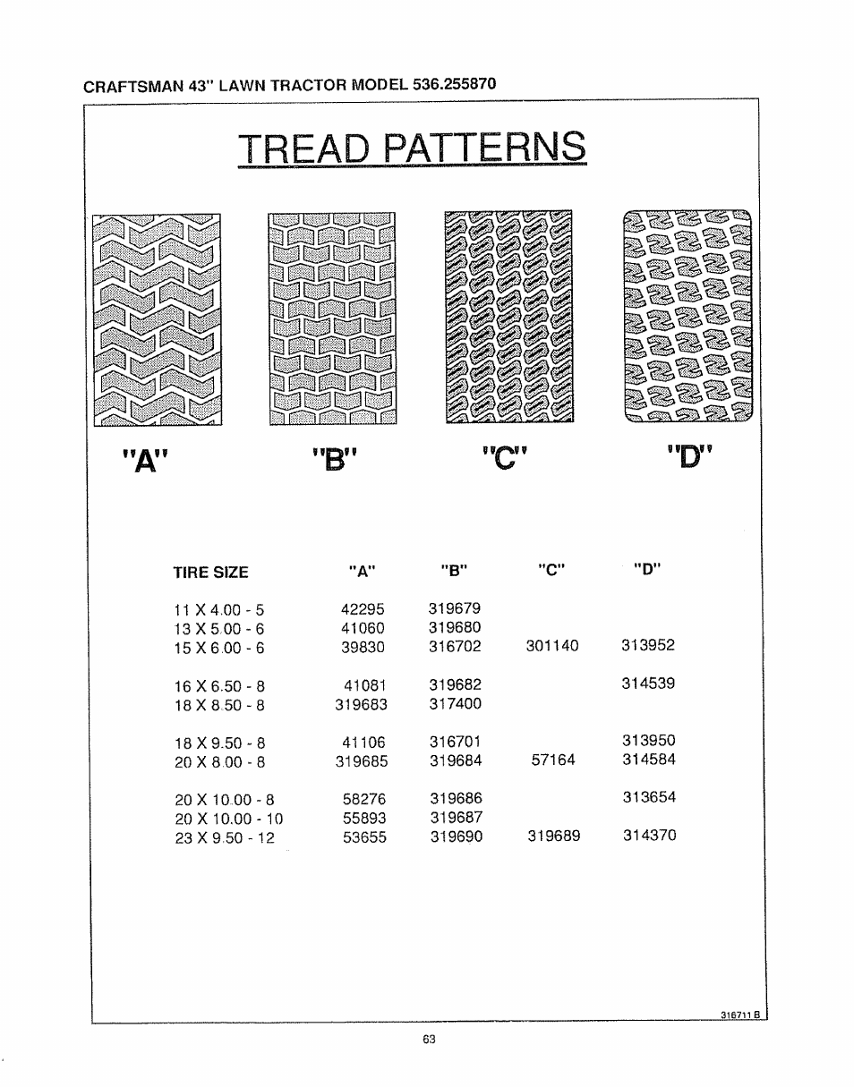 Tread patterns | Sears 536.25587 User Manual | Page 63 / 74