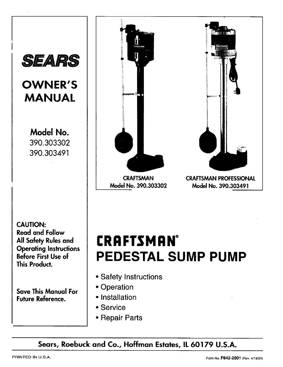 Sears 390.303491 User Manual | 8 pages