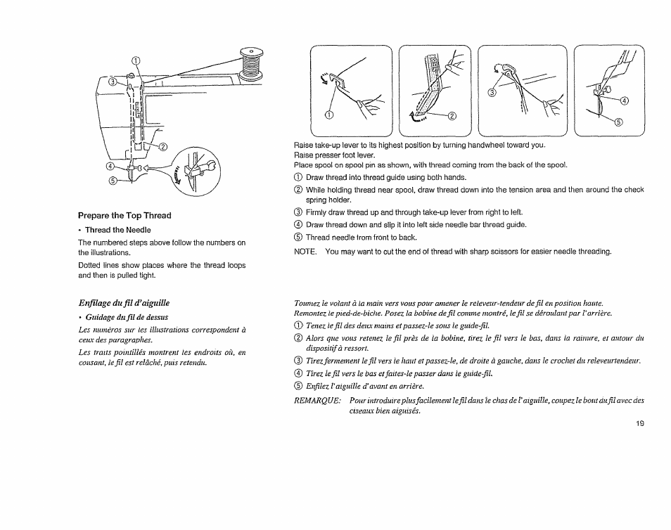 Enfilage du fil d'aiguille | Sears 385.11608 User Manual | Page 20 / 83