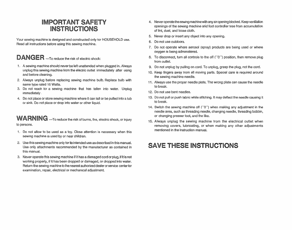 Importami safety instructions, Importami safety, Danger | Warning, Save these instructions, Instructions | Sears 385.11608 User Manual | Page 3 / 83