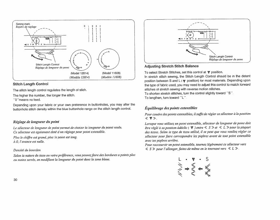 Réglage de longueur du point, Équilibrage des points extensibles | Sears 385.11608 User Manual | Page 31 / 83