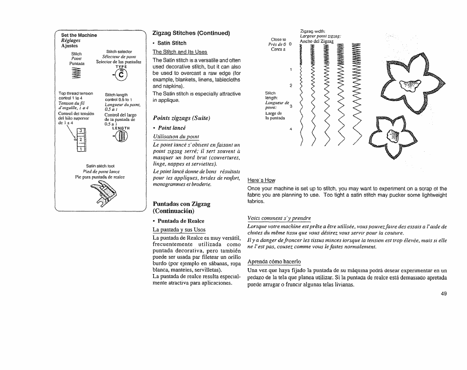 Points zigzags (suite), Puntadas con zigzag (continuación) | Sears 385.11608 User Manual | Page 50 / 83