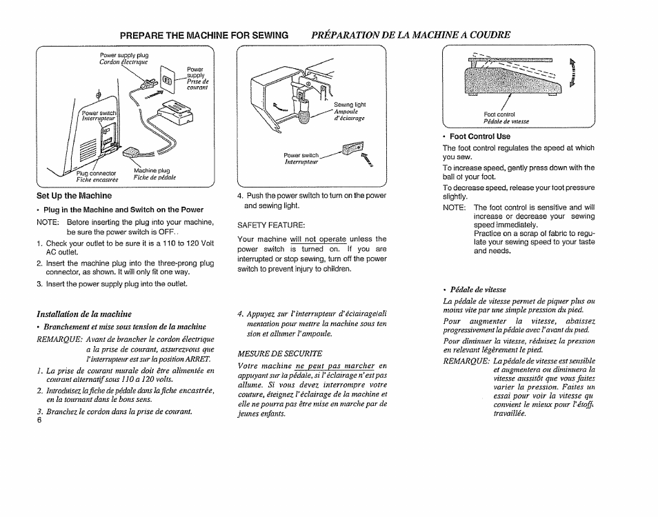 Preparation de la machine a coudre, Installation de la machine | Sears 385.11608 User Manual | Page 7 / 83