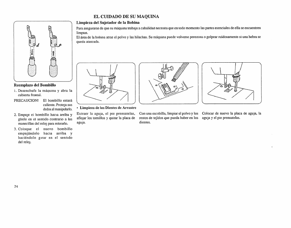 El cuidado de su maquina, Limpieza del sujetador de la bobina | Sears 385.11608 User Manual | Page 75 / 83