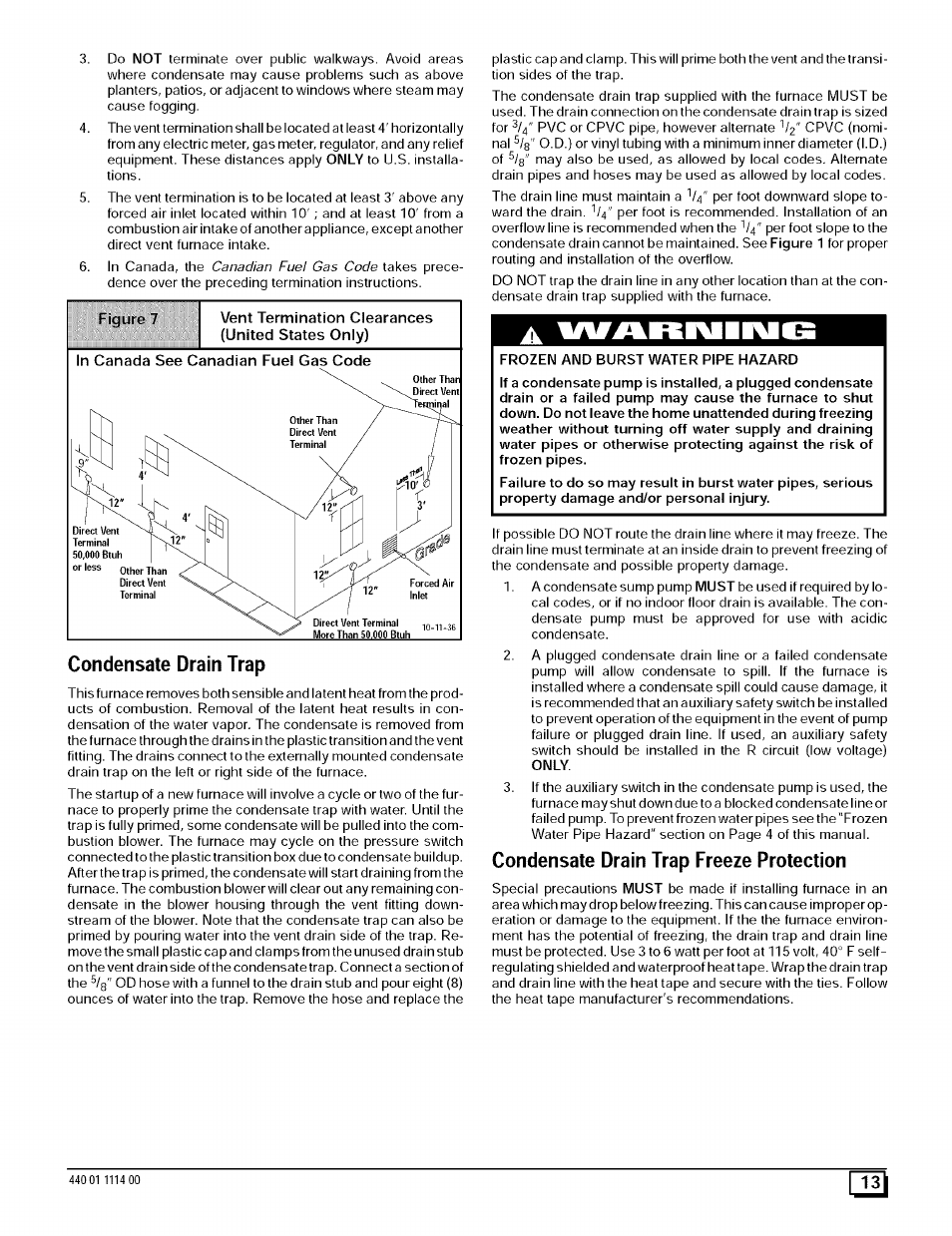 Condensate drain trap, Condensate drain trap freeze protection, A 1a#ari\iii\ib | Sears 9MPD User Manual | Page 13 / 62