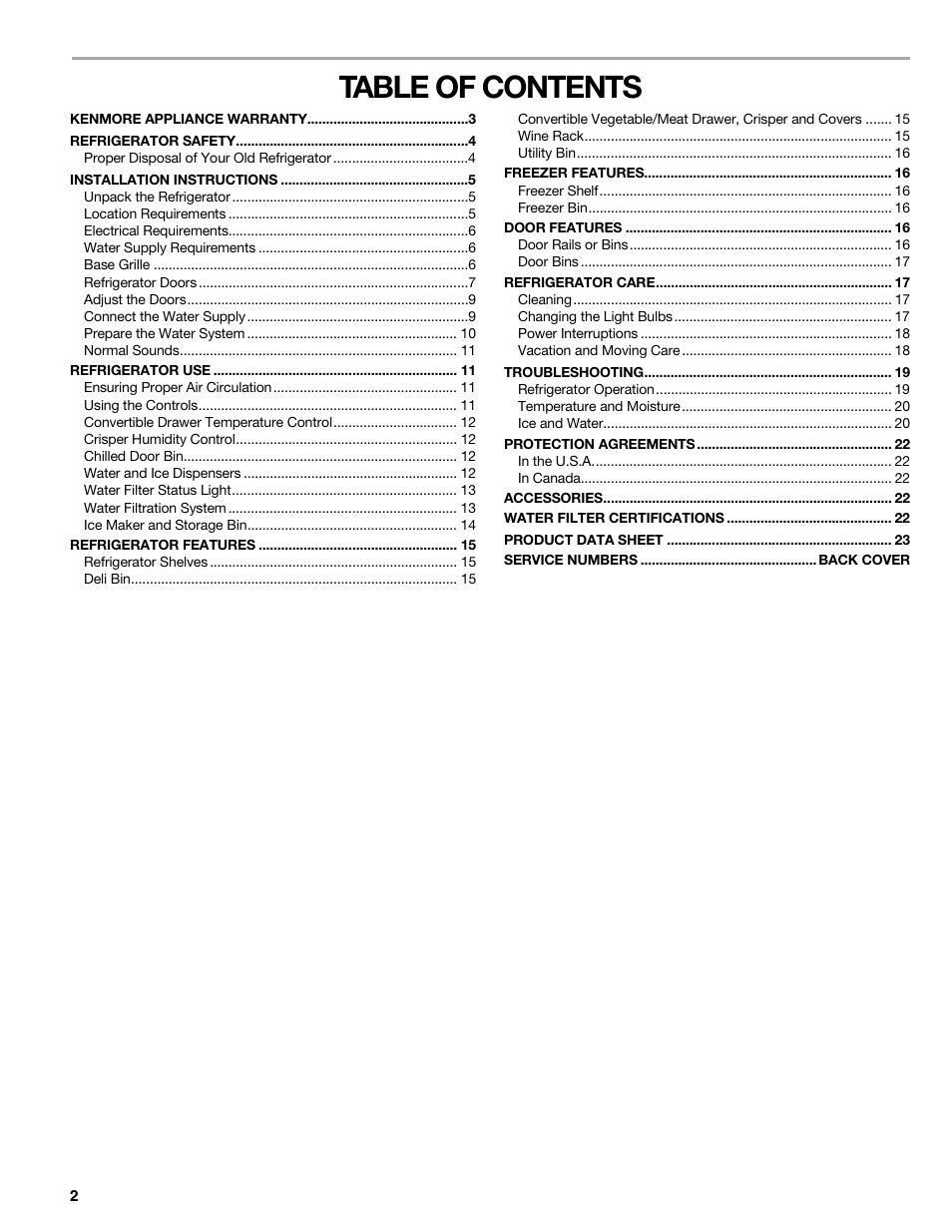 Sears T1KB2/T1RFKB2 User Manual | Page 2 / 72