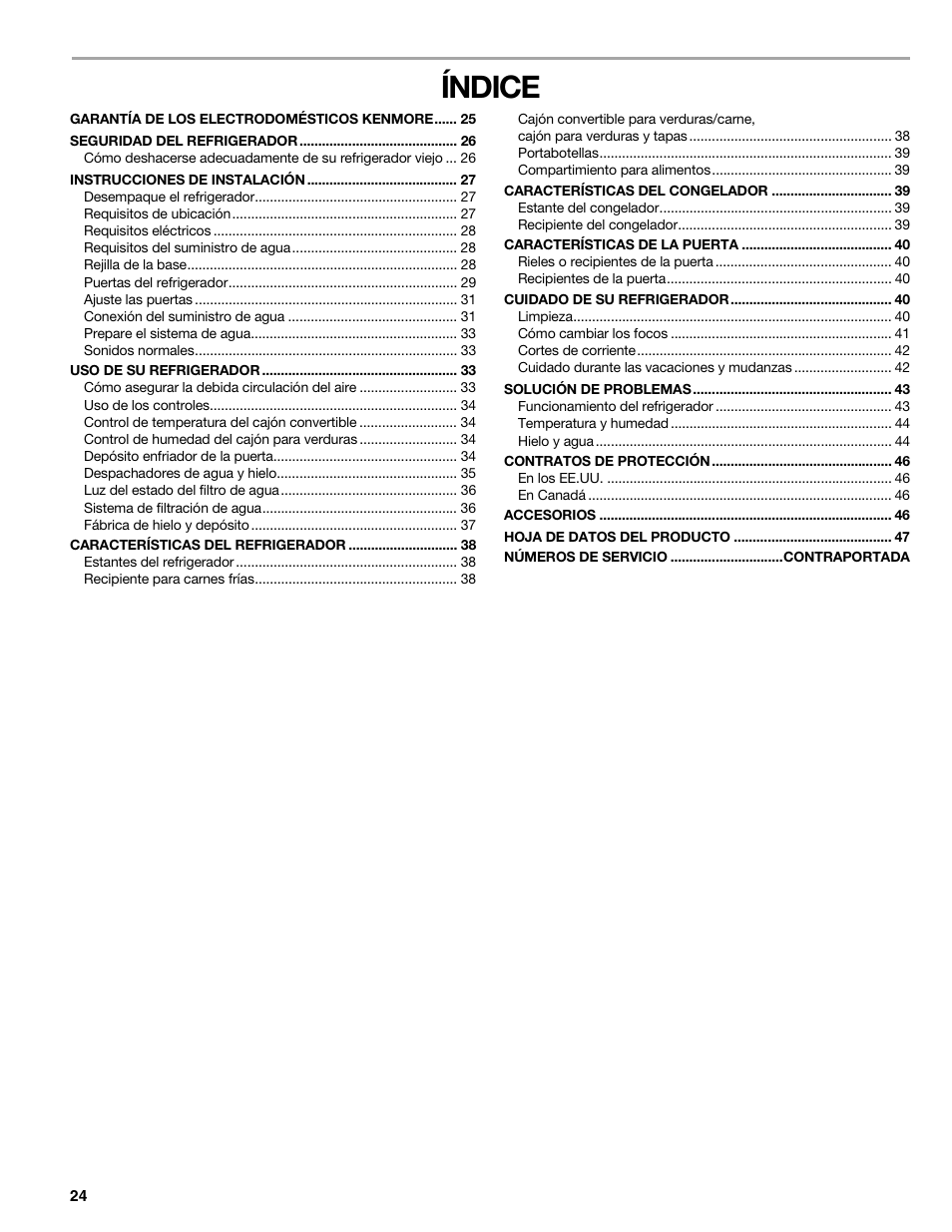 Índice | Sears T1KB2/T1RFKB2 User Manual | Page 24 / 72