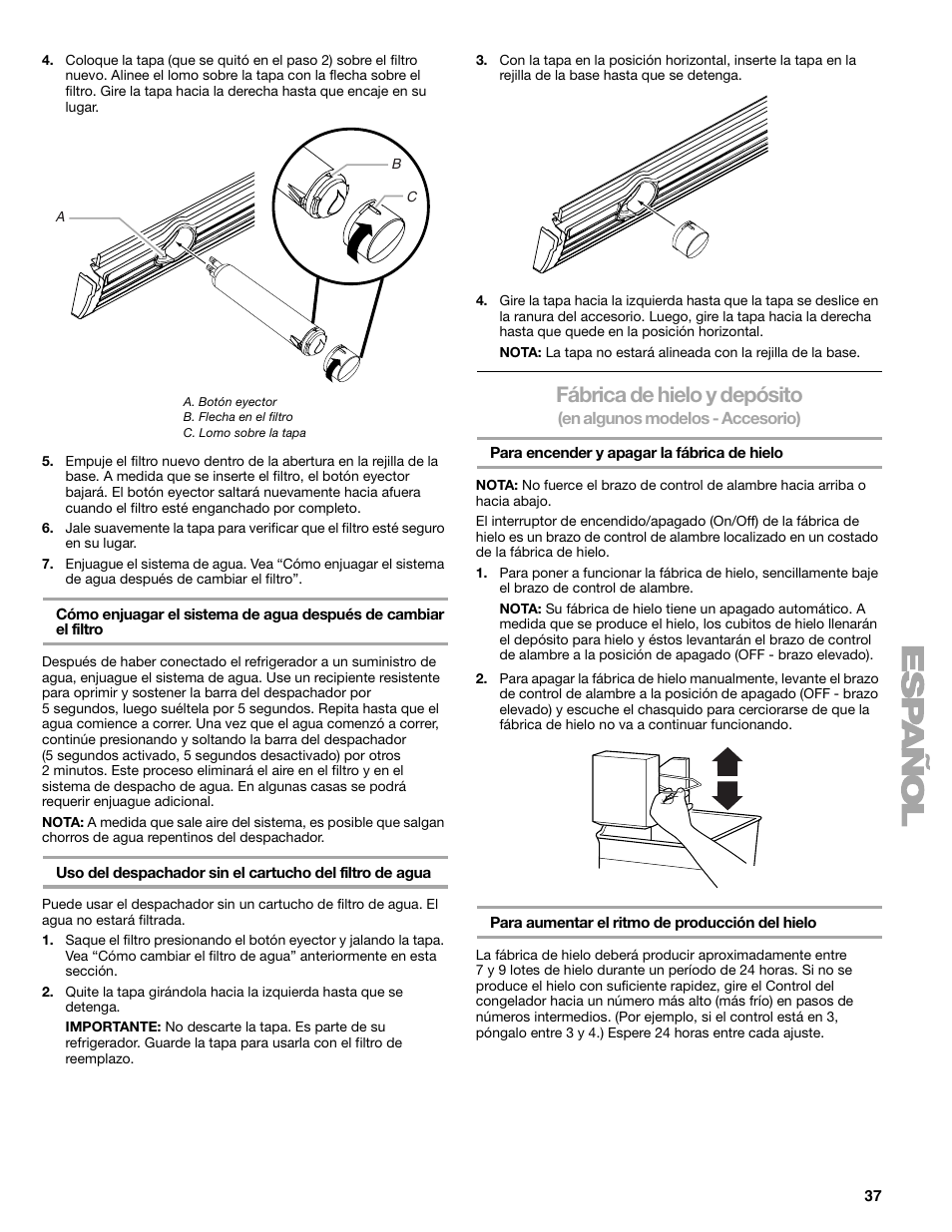 Fábrica de hielo y depósito | Sears T1KB2/T1RFKB2 User Manual | Page 37 / 72