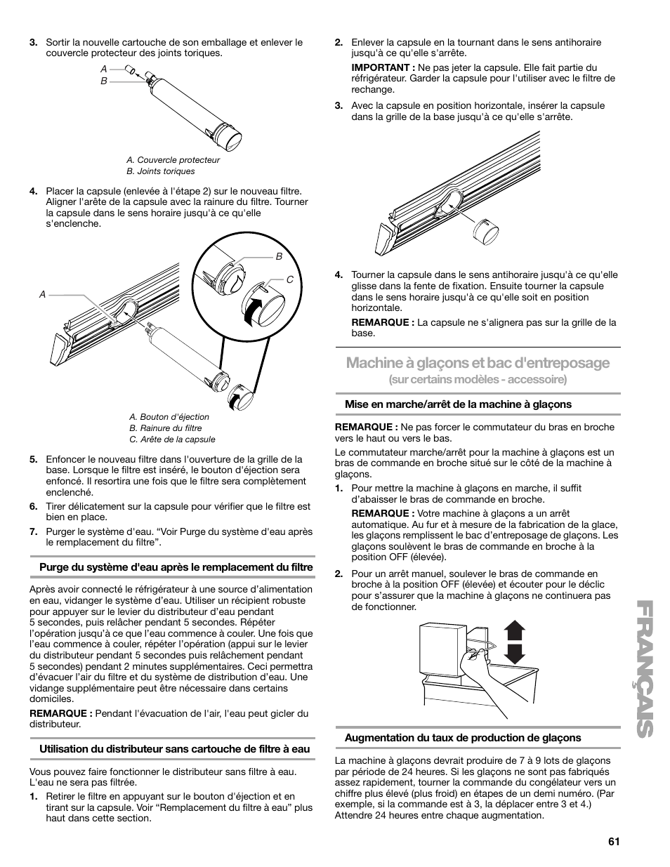 Machine à glaçons et bac d'entreposage | Sears T1KB2/T1RFKB2 User Manual | Page 61 / 72