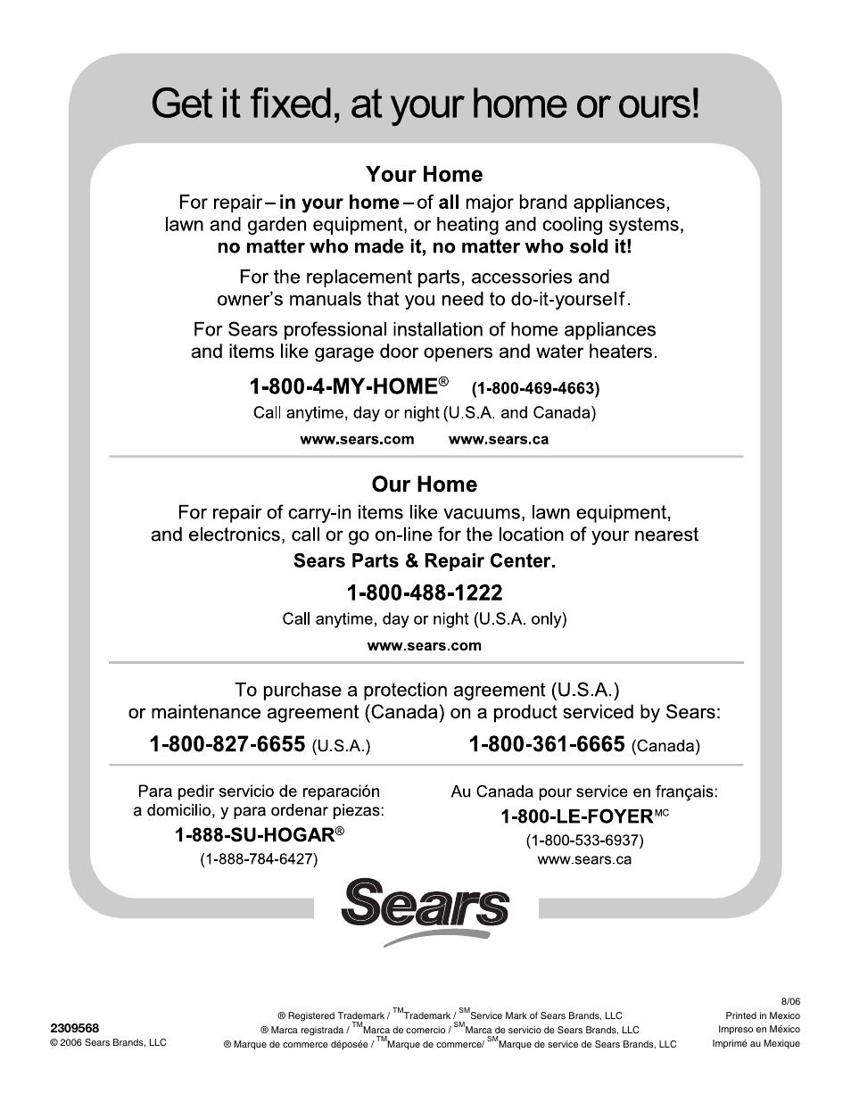 Sears T1KB2/T1RFKB2 User Manual | Page 72 / 72