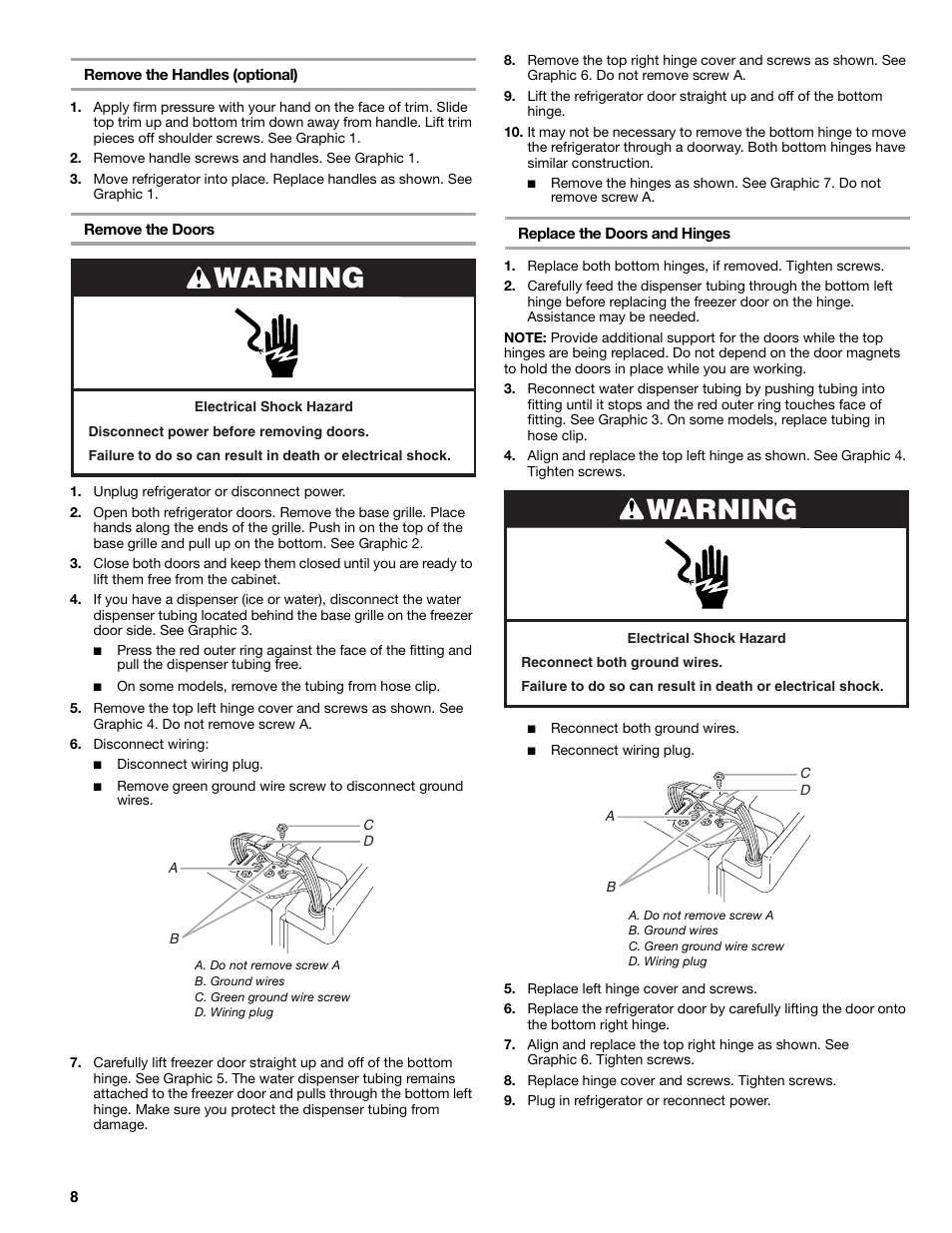 Warning | Sears T1KB2/T1RFKB2 User Manual | Page 8 / 72