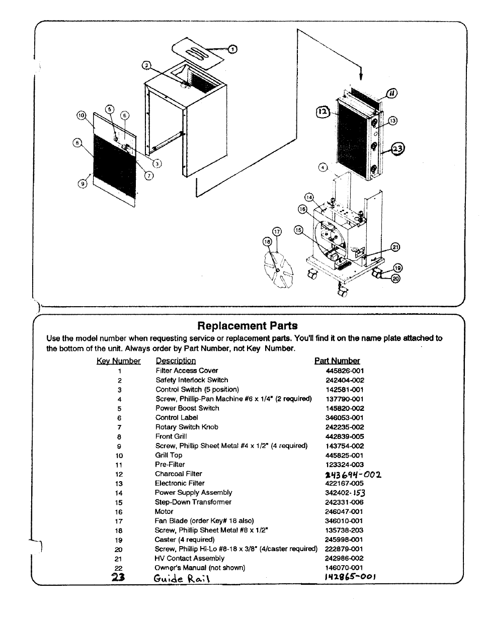 Replacement parts | Sears KENMORE 635.83142 User Manual | Page 7 / 8
