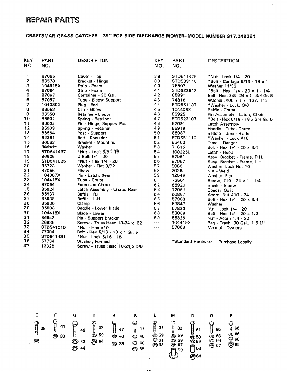 Parts, Repair | Sears 917.249391 User Manual | Page 15 / 16