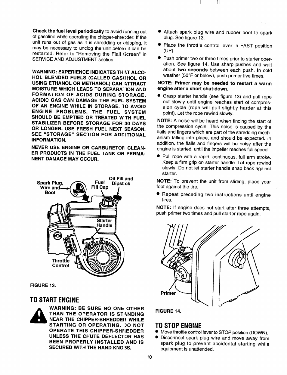 Figure 13, To start engine, To stop engine | Sears 247.79585 User Manual | Page 10 / 24