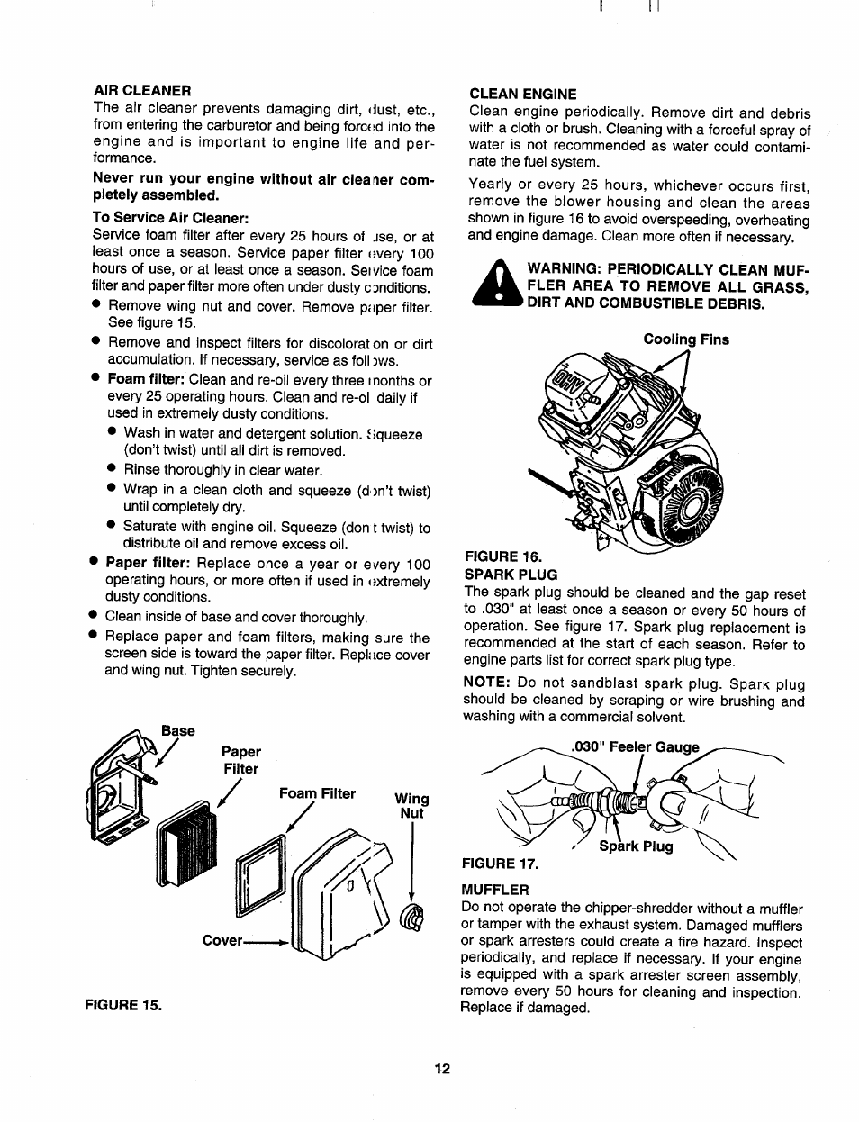 Air cleaner, To service air cleaner, Clean engine | Muffler | Sears 247.79585 User Manual | Page 12 / 24