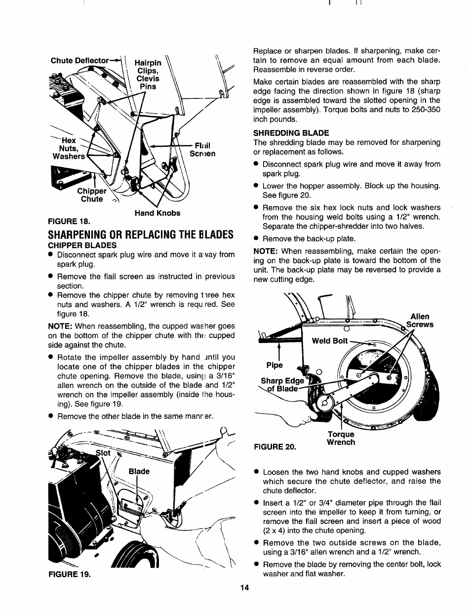 Sharpening or replacing the blades, Chipper blades, Shredding blade | Sears 247.79585 User Manual | Page 14 / 24