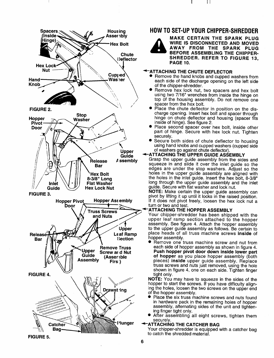 How to set-up your chipper-shredder, Attaching the chute deflector, Attaching the hopper assembly | Attaching the catcher bag | Sears 247.79585 User Manual | Page 6 / 24
