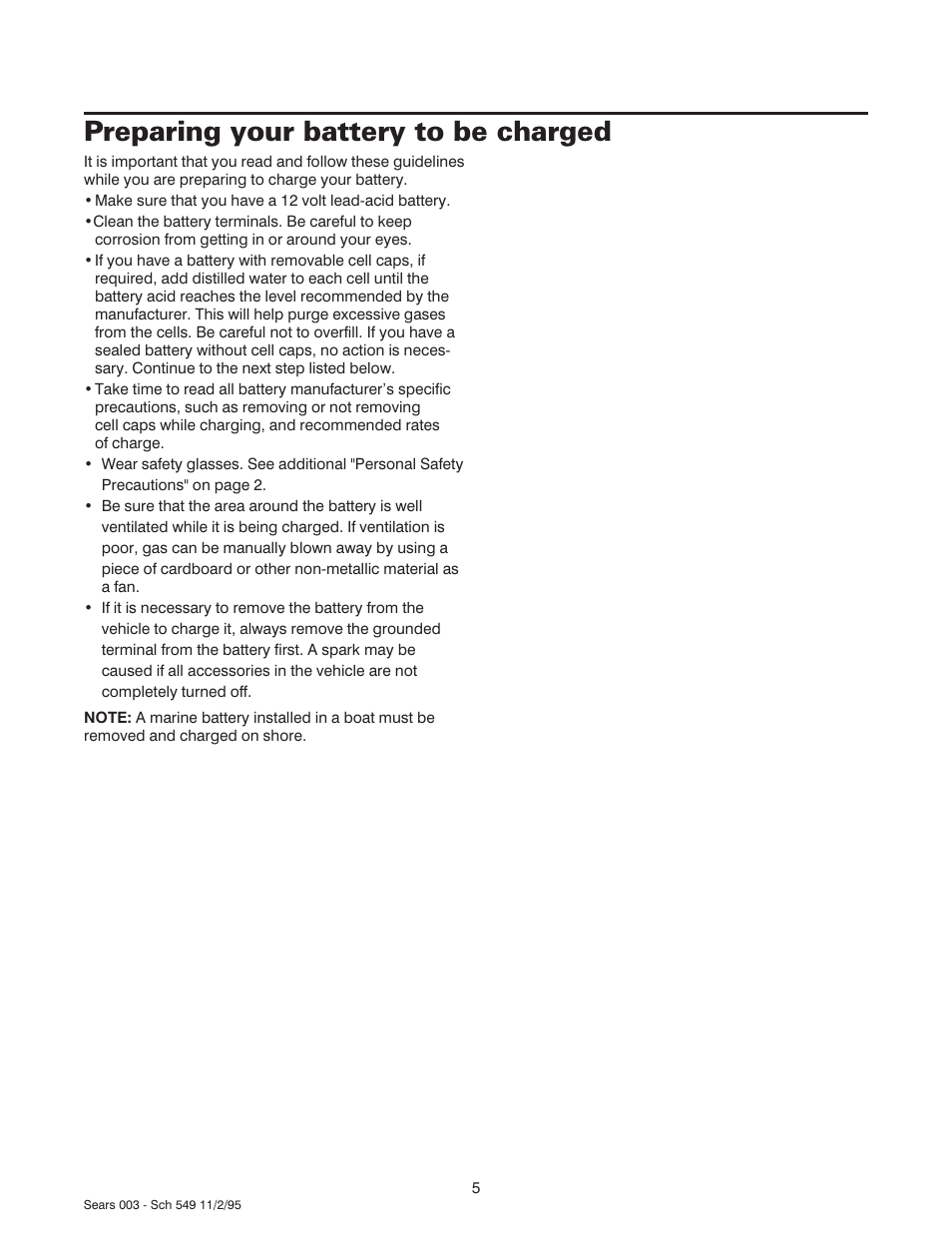 Preparing your battery to be charged | Sears 47003 User Manual | Page 6 / 12