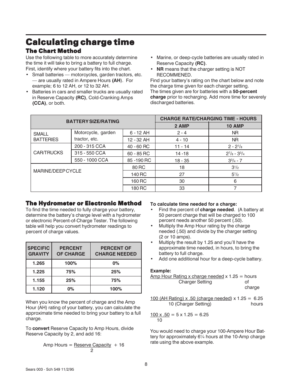 Calculating charge time | Sears 47003 User Manual | Page 9 / 12