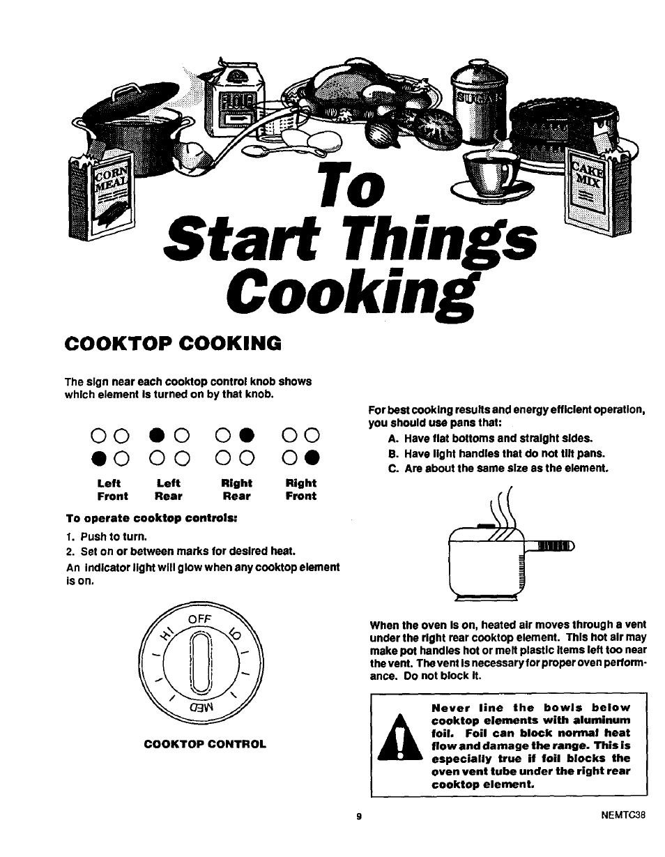 Start things cooking, Cooktop cooking, O o • o o | Sears 45520 User Manual | Page 10 / 24