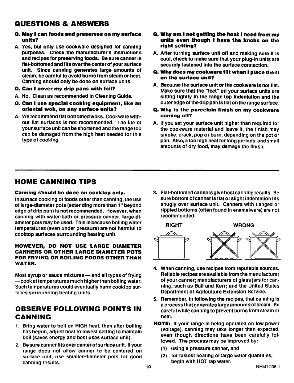 Questions & answers, Home canning tips, Observe following points in canning | Sears 45520 User Manual | Page 11 / 24