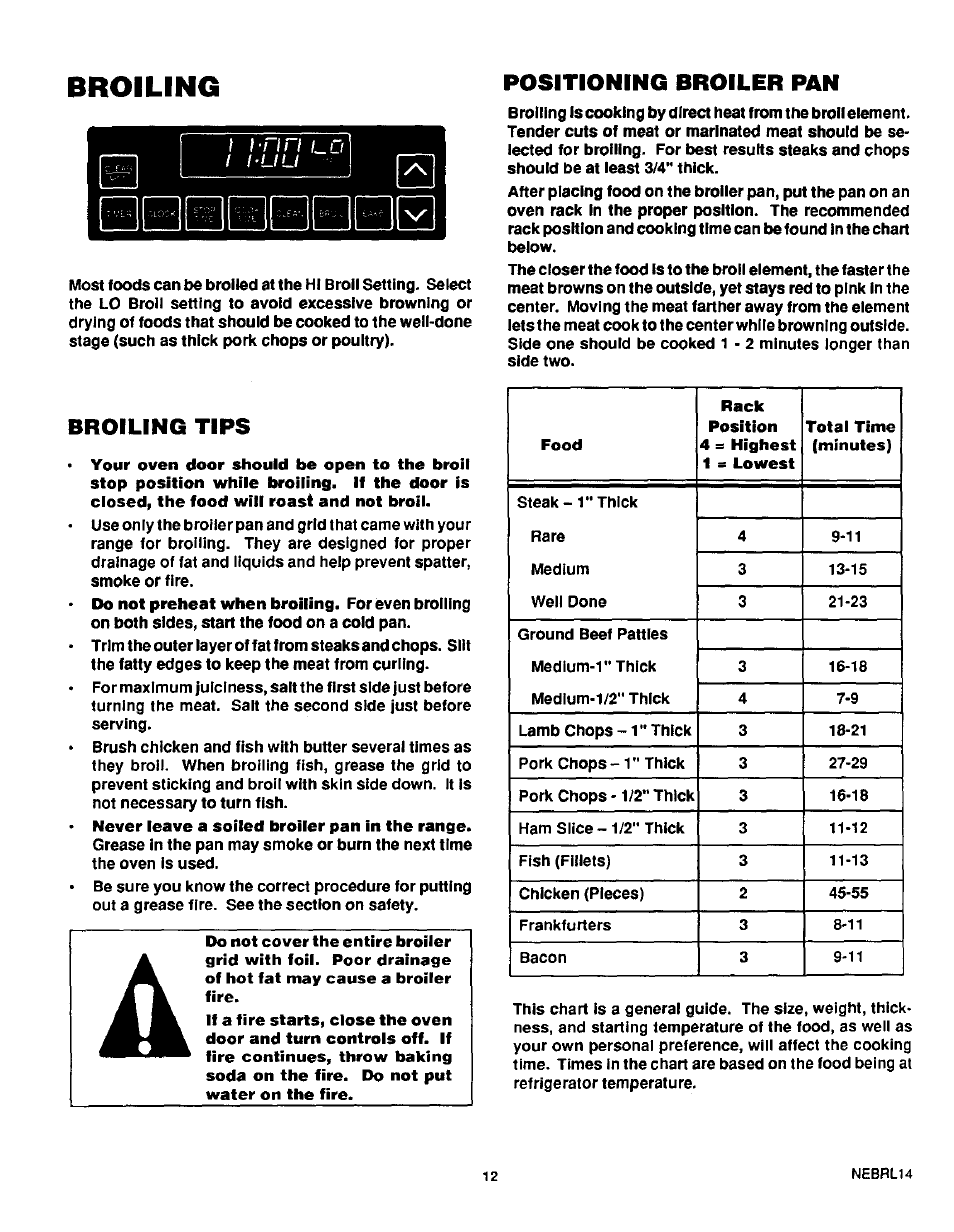 Broiling, Positioning broiler pan, Broiling tips | Sears 45520 User Manual | Page 13 / 24
