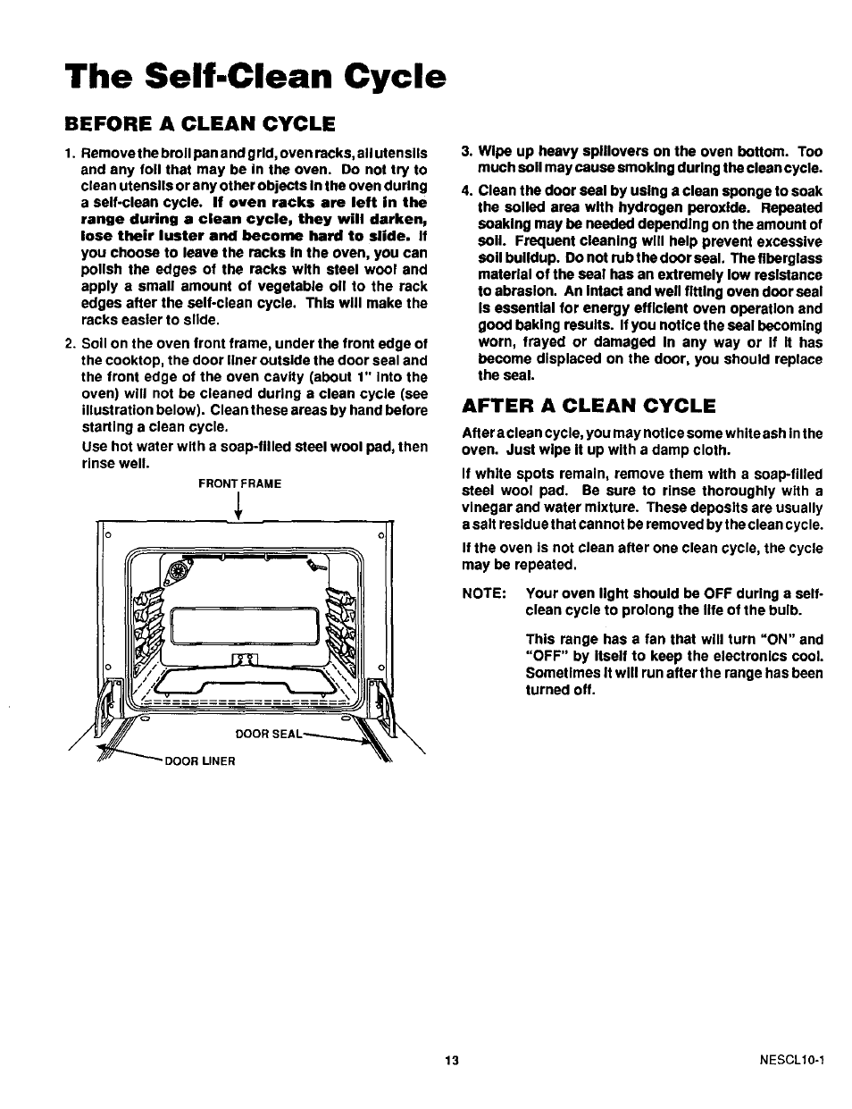Before a clean cycle, After a clean cycle, The self-clean cycle | Sears 45520 User Manual | Page 14 / 24