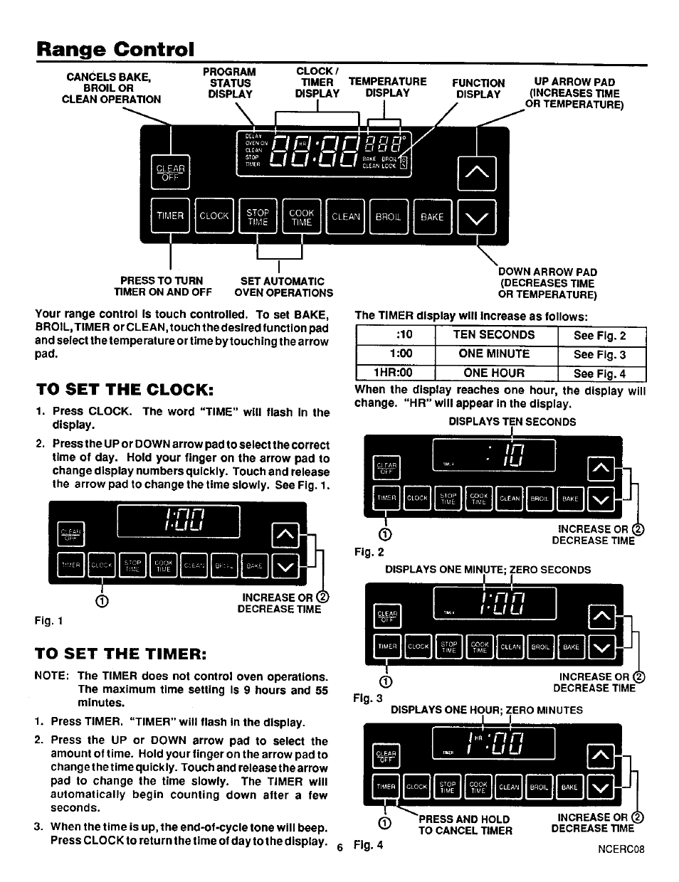 Range control, To set the clock, To set the timer | Sears 45520 User Manual | Page 7 / 24