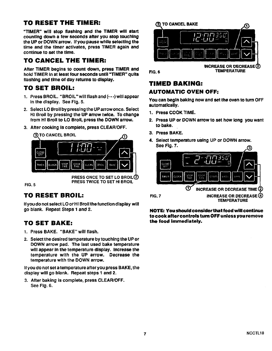 To reset the timer, To cancel the timer, To set broil | To reset broil, To set bake, Timed baking | Sears 45520 User Manual | Page 8 / 24