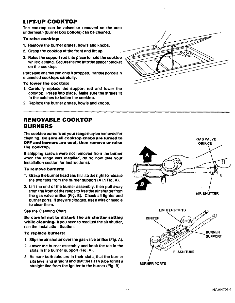 Lift-up cooktop, Removable cooktop burners | Sears 32025 User Manual | Page 12 / 15