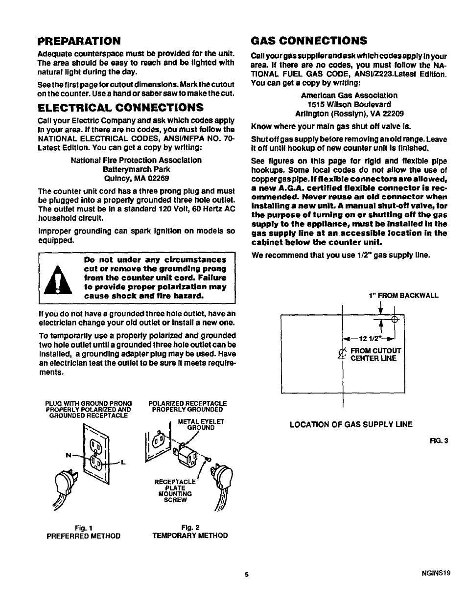Preparation, Electrical connections, Gas connections | Sears 32025 User Manual | Page 6 / 15