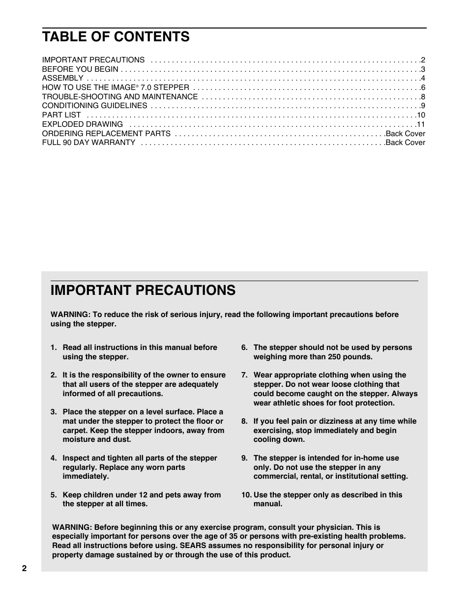 Sears 831.285780 User Manual | Page 2 / 12