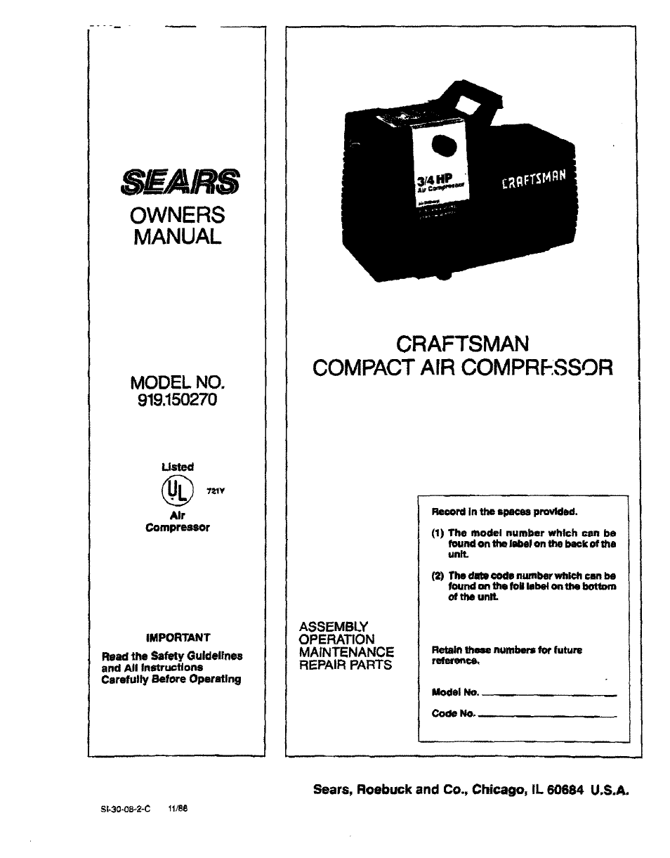 Sears 150270 User Manual | 11 pages